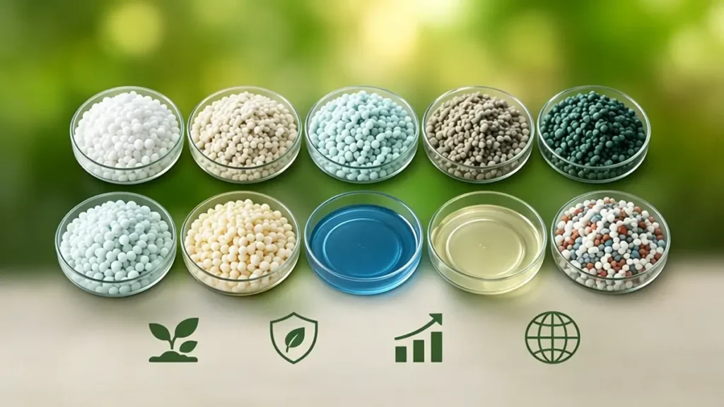 Comparison chart of nitrogen fertilizers including urea UAN 32 and controlled release fertilizers for agriculture