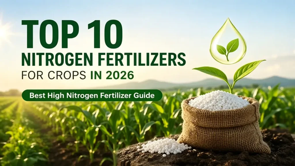Top 10 nitrogen fertilizers for crops in 2026 infographic showing high efficiency nitrogen fertilizer types