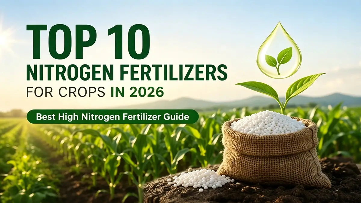 Top 10 nitrogen fertilizers for crops in 2026 infographic showing high efficiency nitrogen fertilizer types