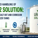 Storage and handling of UAN 32 solution in fertilizer tanks to prevent salt-out crystallization and corrosion in liquid nitrogen fertilizer storage systems.