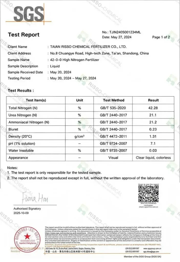 High-Nitrogen Liquid Fertilizer (42%) SGS