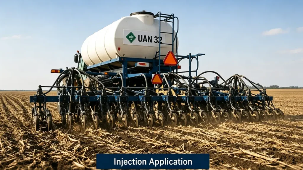 UAN 32 fertilizer application timing for pre-plant, planting, sidedress, and in-season crop nutrition