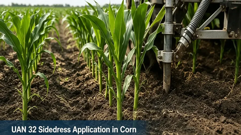 UAN 32 fertilizer sidedress application for corn during active crop growth