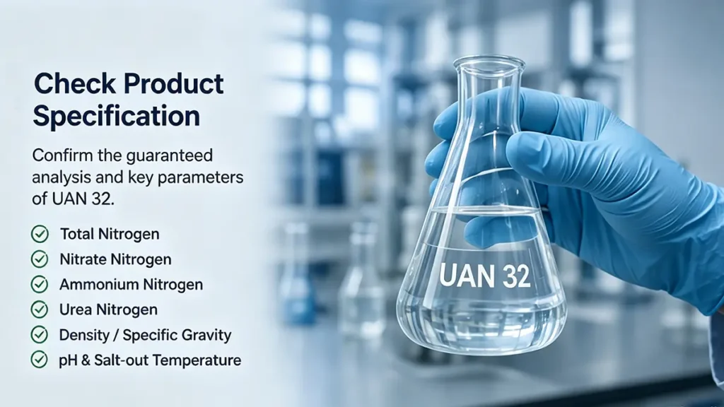 UAN 32 fertilizer product specification and quality control in a laboratory
