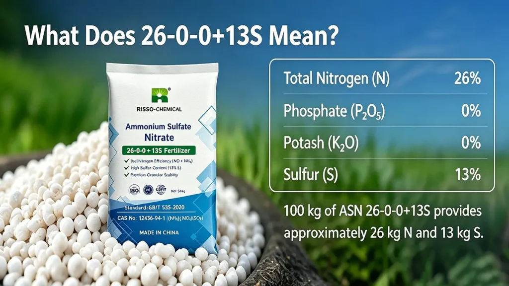 ASN fertilizer 26-0-0+13S composition with 26% nitrogen and 13% sulfur