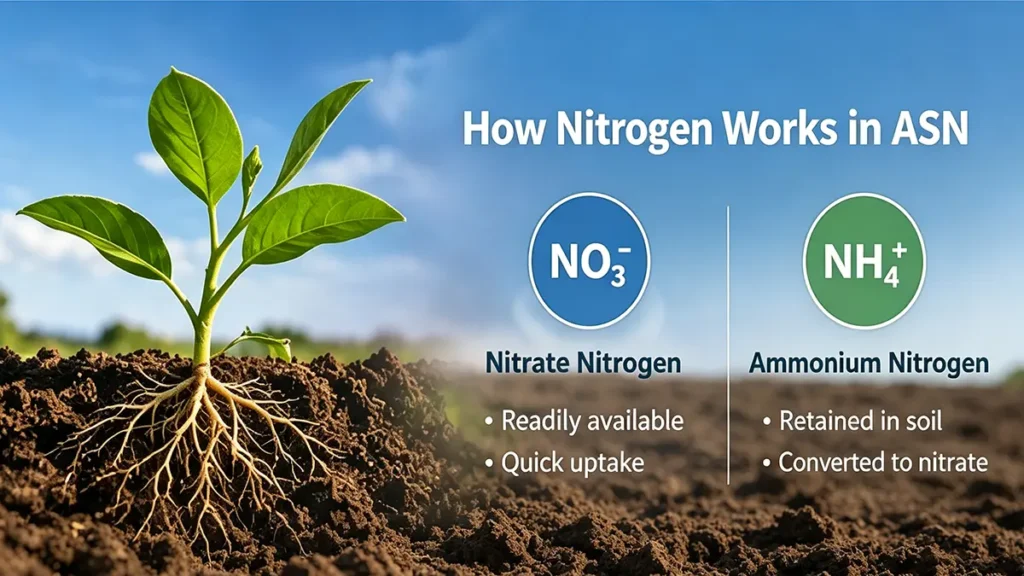 ASN fertilizer supplies nitrate nitrogen and ammonium nitrogen for crop nutrition