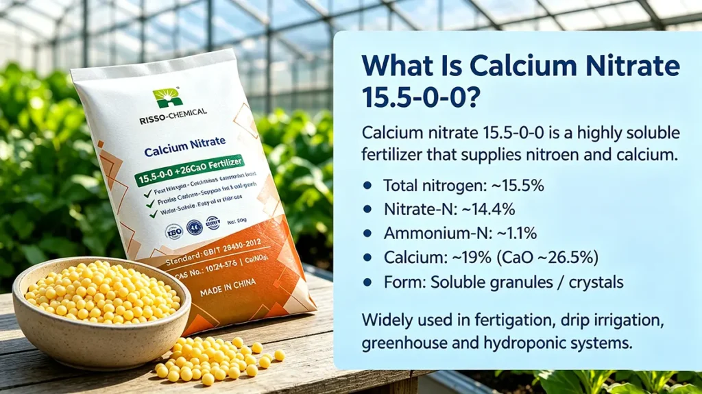 Calcium nitrate 15.5-0-0 fertilizer with soluble calcium and nitrate nitrogen