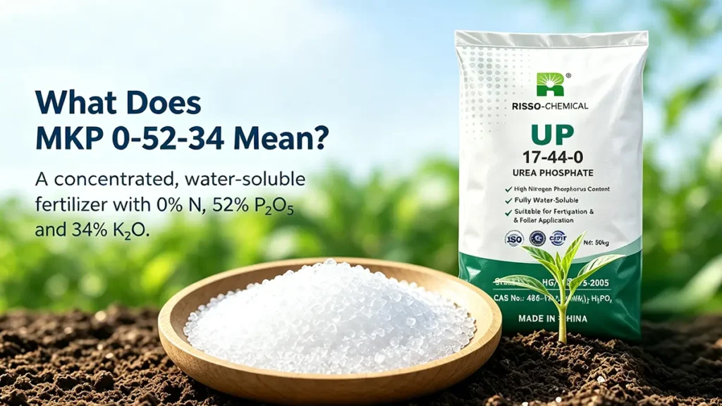 MKP fertilizer 0-52-34 with 0% nitrogen, 52% P2O5 and 34% K2O