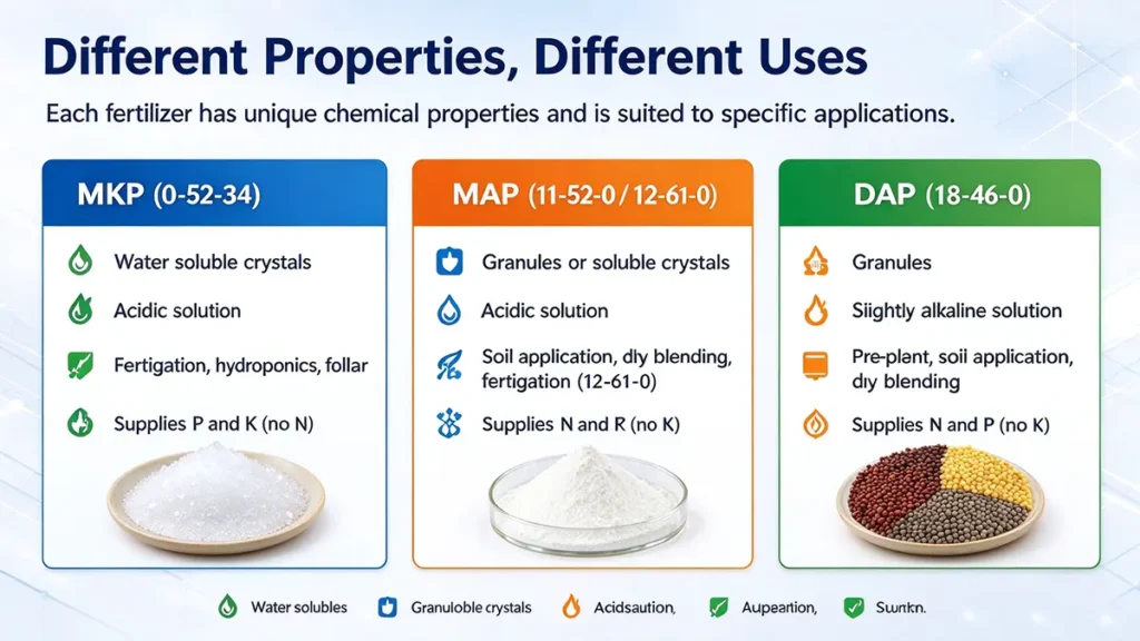 MKP vs MAP vs DAP different properties different uses