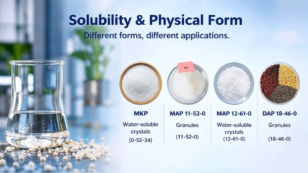 solubility & physical form different forms different applications