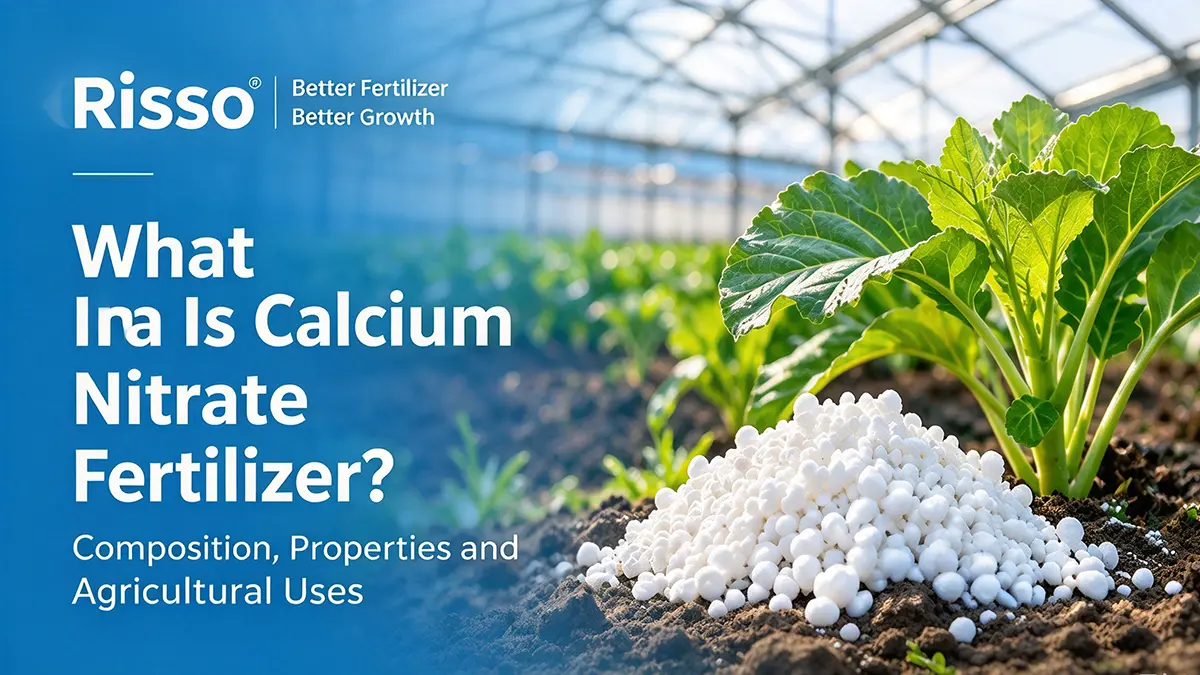 Calcium nitrate fertilizer granules with the title What Is Calcium Nitrate Fertilizer? Composition, Properties and Agricultural Uses